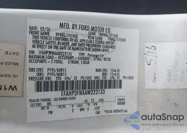 1FAHP3FNXAW222133: 42969009