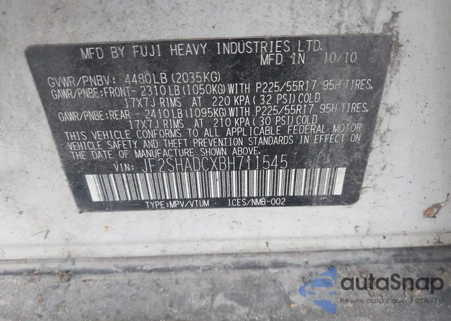 JF2SHADCXBH711545: 42969341