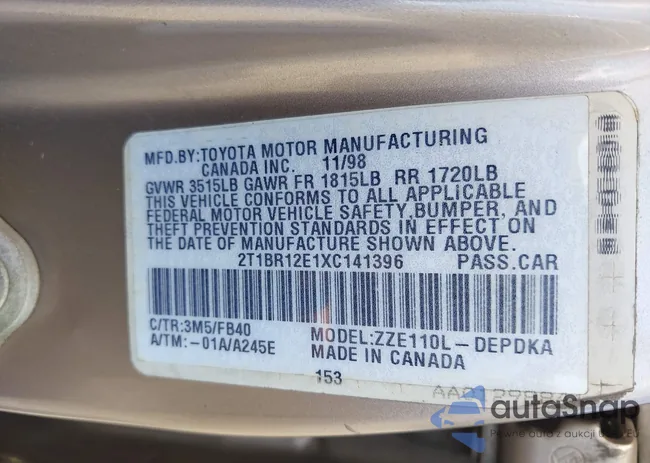 2T1BR12E1XC141396: 42969365