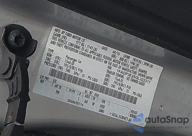 1FADP3E25GL322317: 42970004