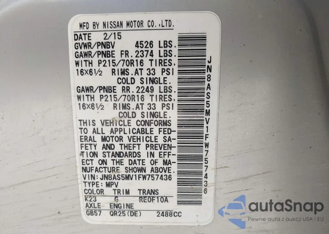 JN8AS5MV1FW757436: 42970121