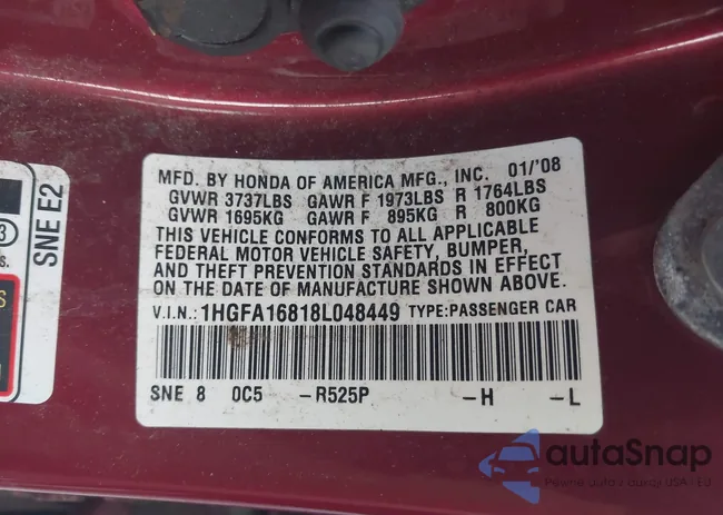 1HGFA16818L048449: 42970209