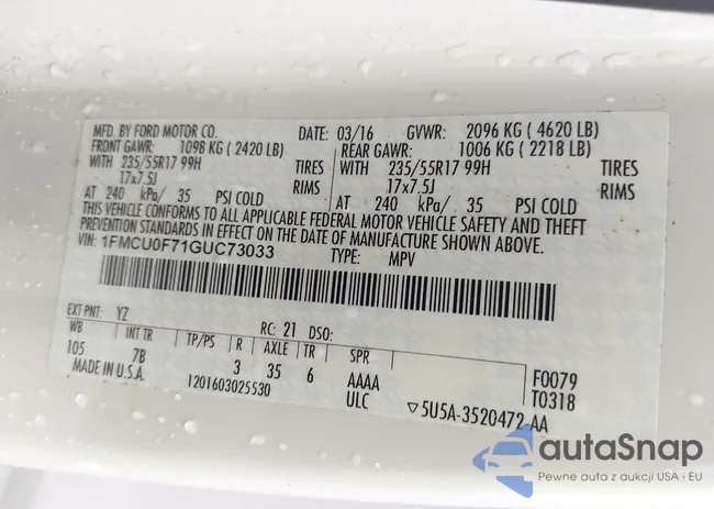 1FMCU0F71GUC73033: 42970225