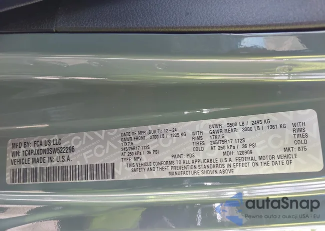 1C4PJXDN0SW522296: 42970229