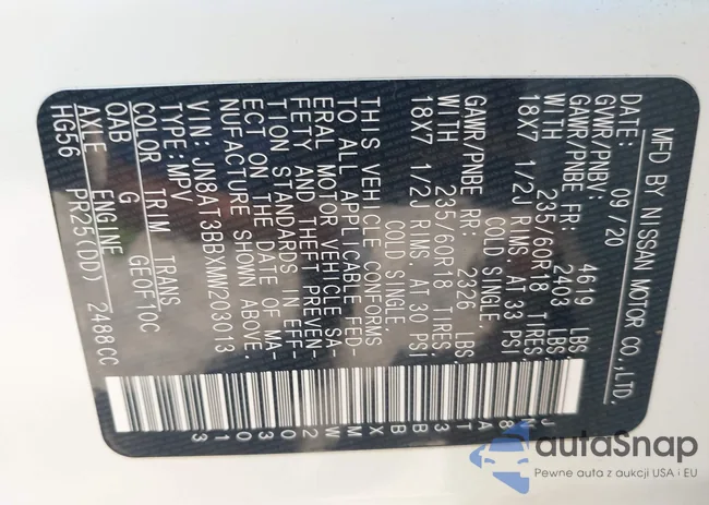 JN8AT3BBXMW203013: 42971503