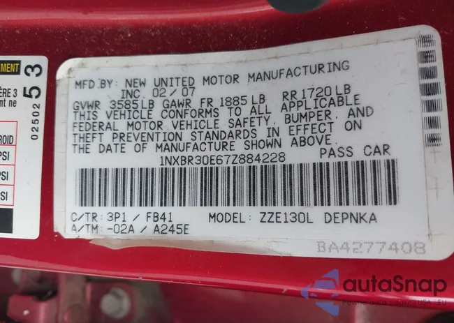 1NXBR30E67Z884228: 42971774