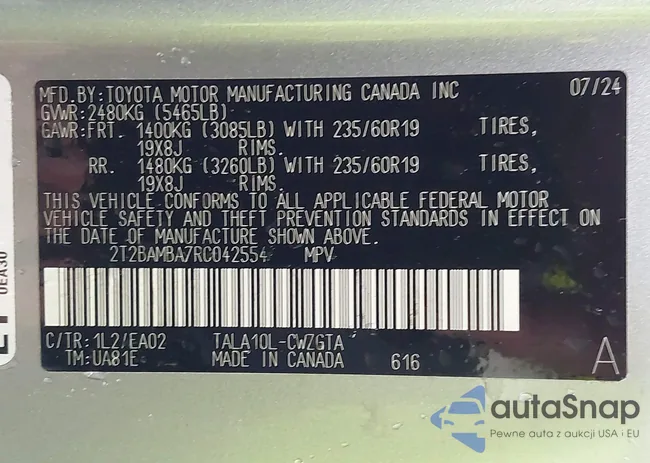 2T2BAMBA7RC042554: 42971106