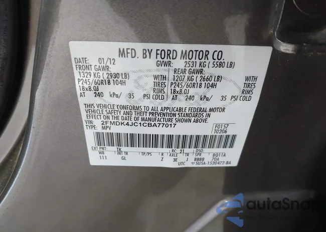 2FMDK4JC1CBA77017: 42971134