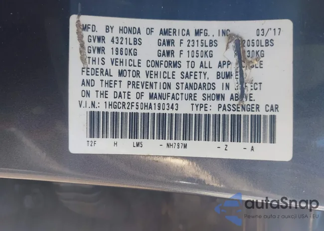 1HGCR2F50HA190343: 42972070