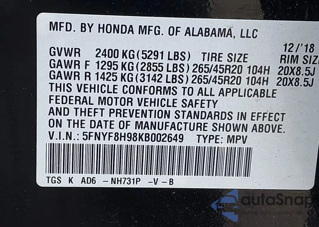 5FNYF8H98KB002649: 42973394