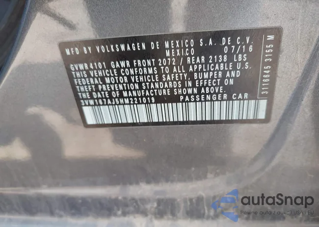 3VW167AJ5HM221019: 42973481