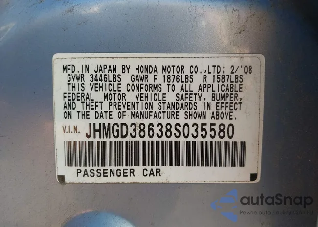 JHMGD38638S035580: 42973678