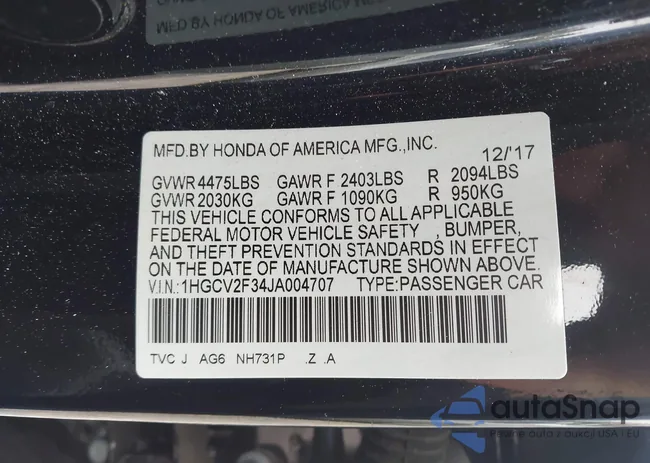 1HGCV2F34JA004707: 42973792