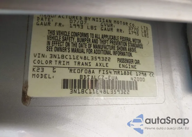 3N1BC11E48L359322: 42973962