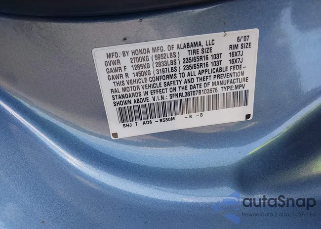 5FNRL38707B103576: 42972989