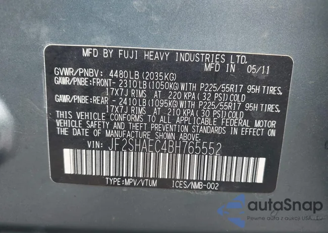 JF2SHAEC4BH765552: 42974398