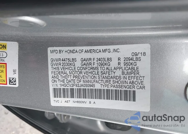 1HGCV2F92JA050945: 42974522