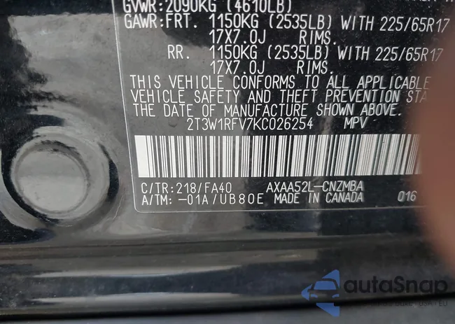 2T3W1RFV7KC026254: 42974971