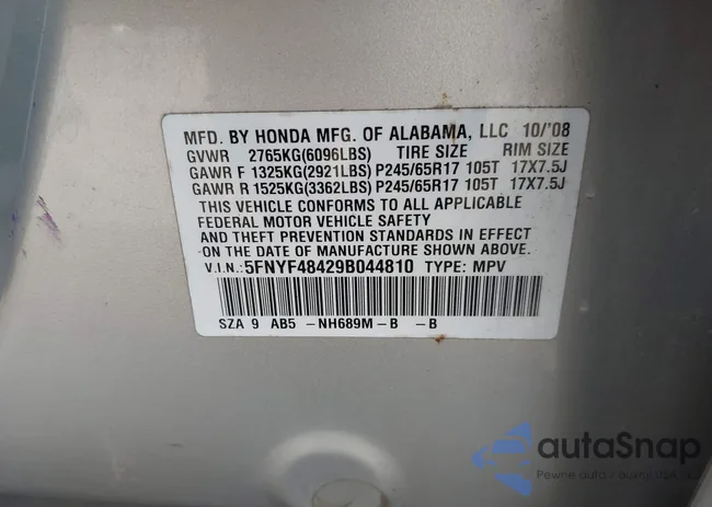 5FNYF48429B044810: 42974224