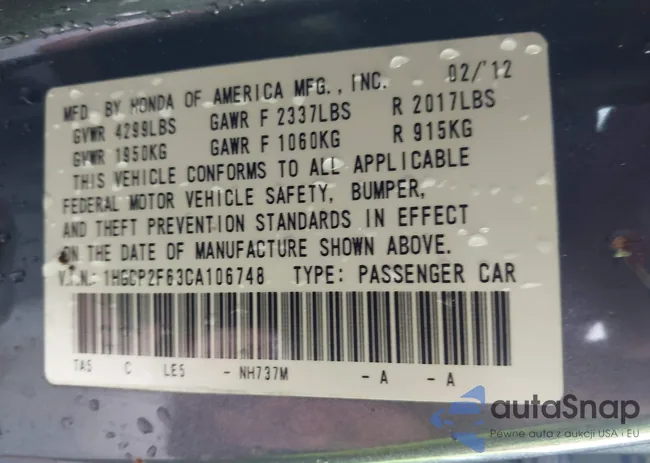 1HGCP2F63CA106748: 42974258