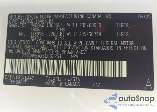 2T2BAMBAXSC062254: 42975395