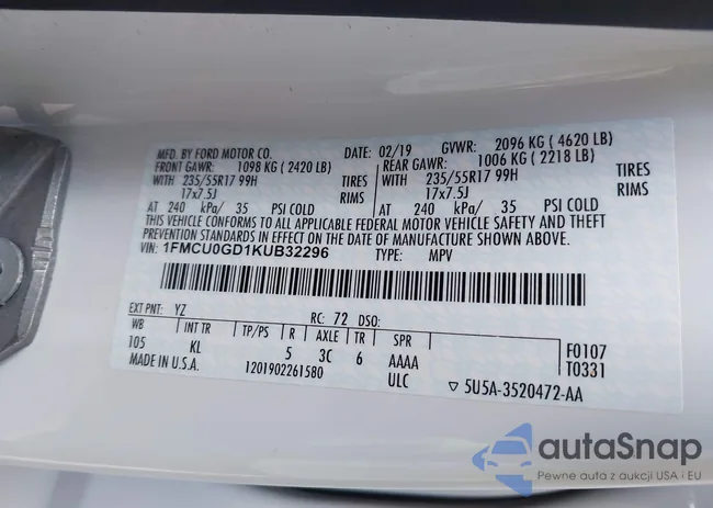 1FMCU0GD1KUB32296: 42975420