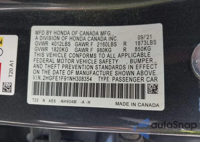 2HGFE1F91NH308354: 42975067