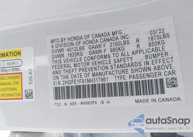 2HGFE1F91NH317961: 42976066