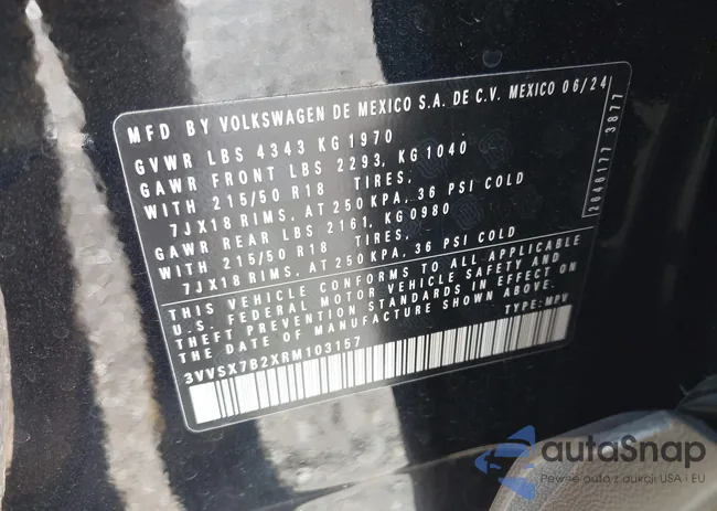 3VVSX7B2XRM103157: 42976089