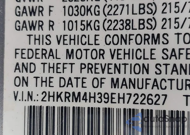 2HKRM4H39EH722627: 42977755