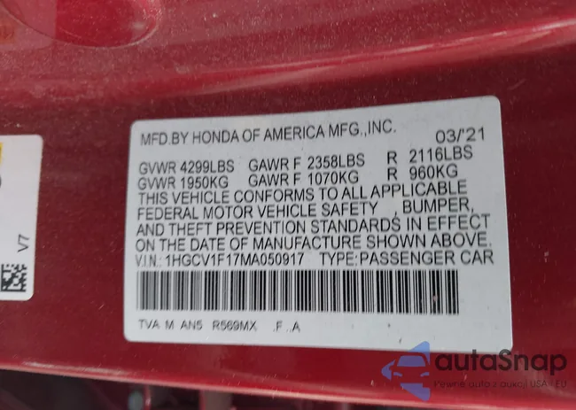 1HGCV1F17MA050917: 42977262