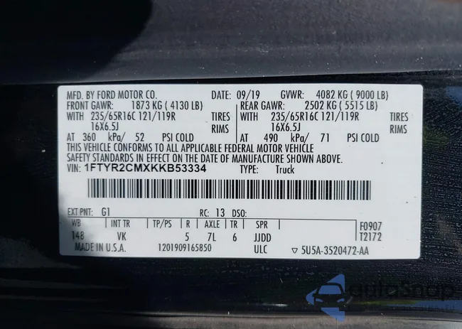 1FTYR2CMXKKB53334: 42977280