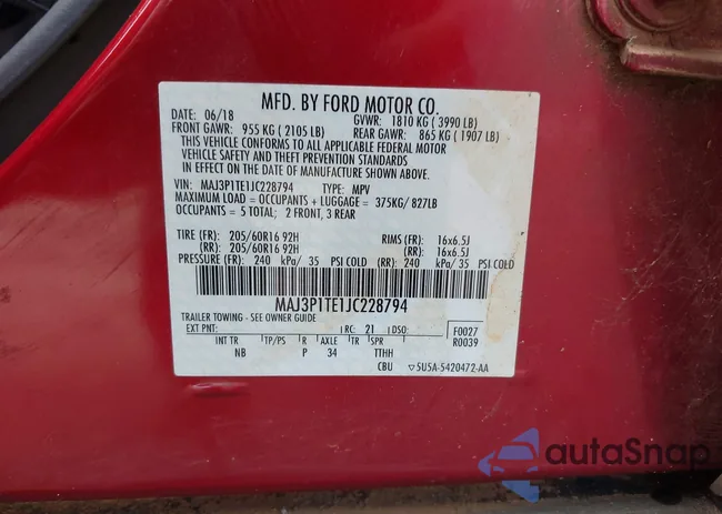 MAJ3P1TE1JC228794: 42978069