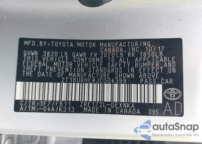2T1BURHE8JC004399: 42978225