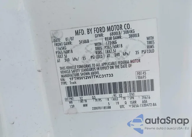 1FTRW12W77KC31733: 42978339