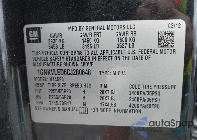 1GNKVLED6CJ280648: 42979672