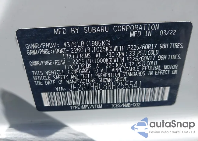 JF2GTHRC8NH255541: 42979281