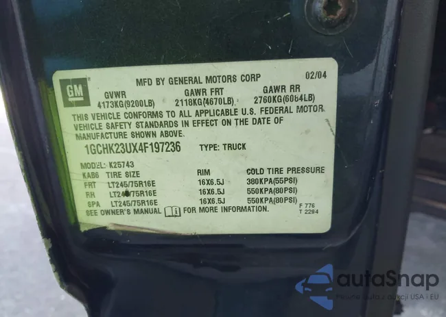 1GCHK23UX4F197236: 42980578