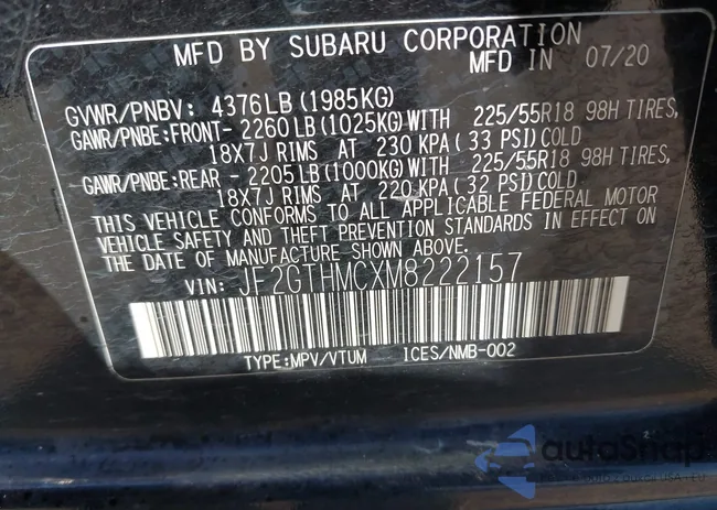 JF2GTHMCXM8222157: 42980810