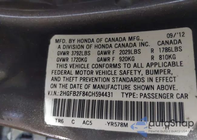 2HGFB2F84CH594431: 42981426