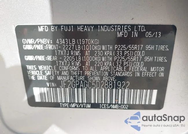 JF2GPAGC5D2881922: 42981921