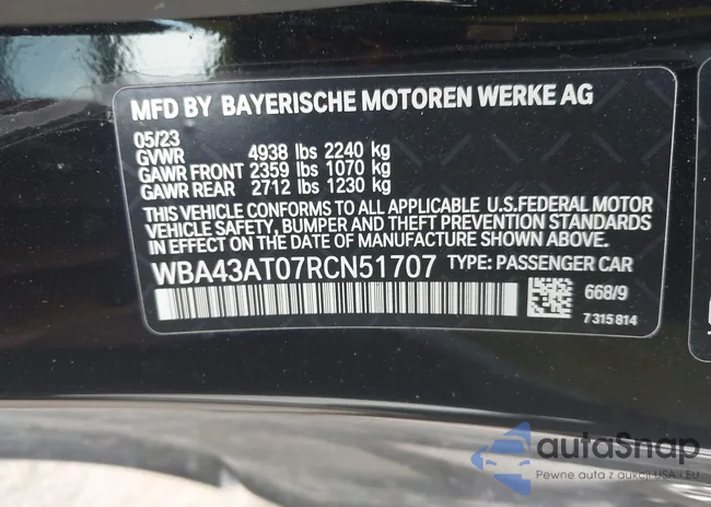 WBA43AT07RCN51707: 42981340