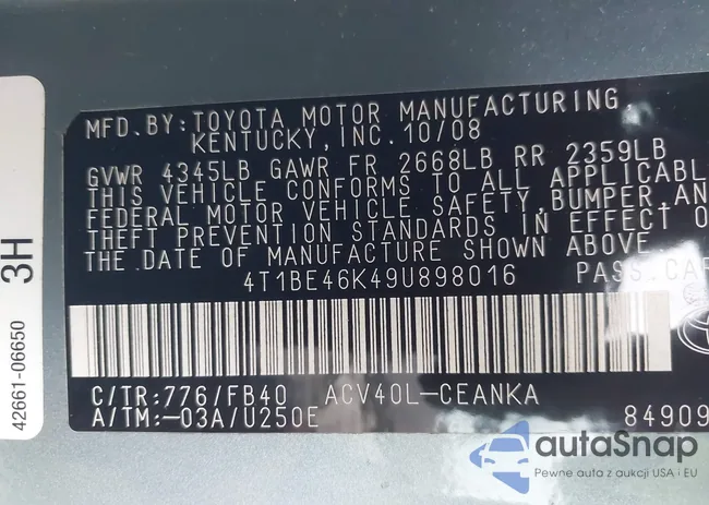 4T1BE46K59U824264: 42982279