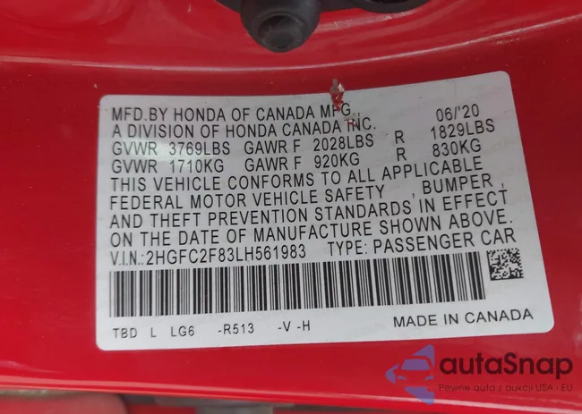 2HGFC2F83LH561983: 42983407