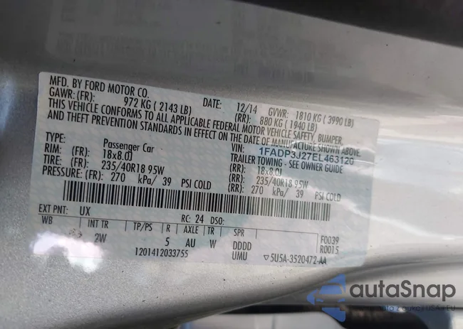 1FADP3J27EL463120: 42983339