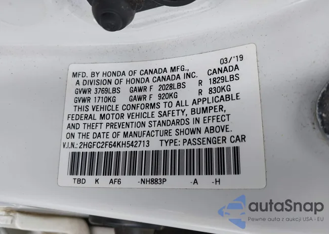 2HGFC2F64KH542713: 42984473