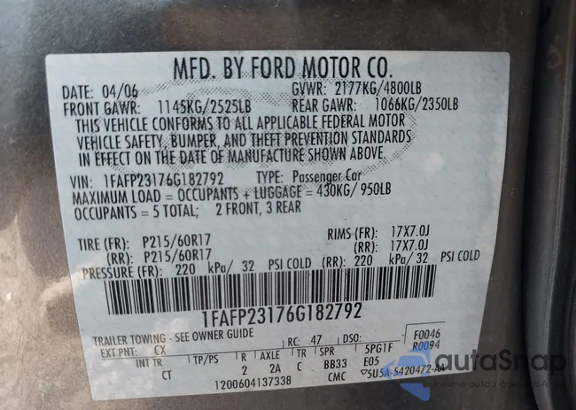 1FAFP23176G182792: 42984592