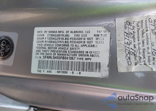 5FNRL5H93FB041067: 42985581