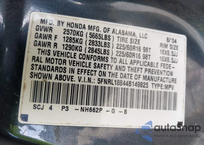 5FNRL18844B149825: 42985670