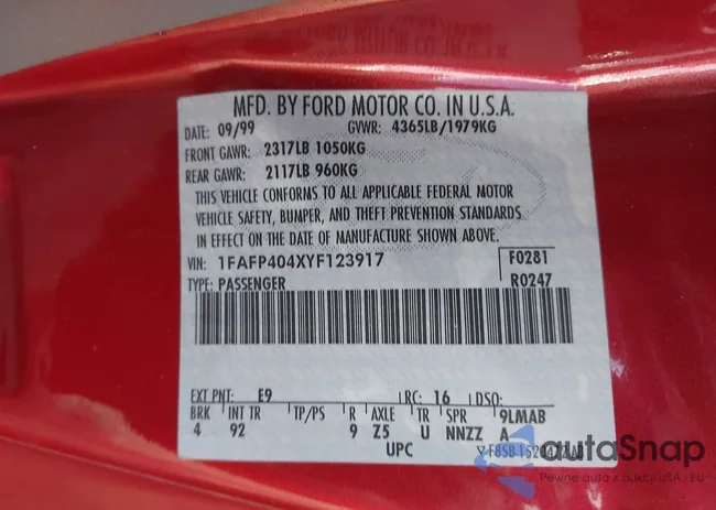 1FAFP404XYF123917: 42985891